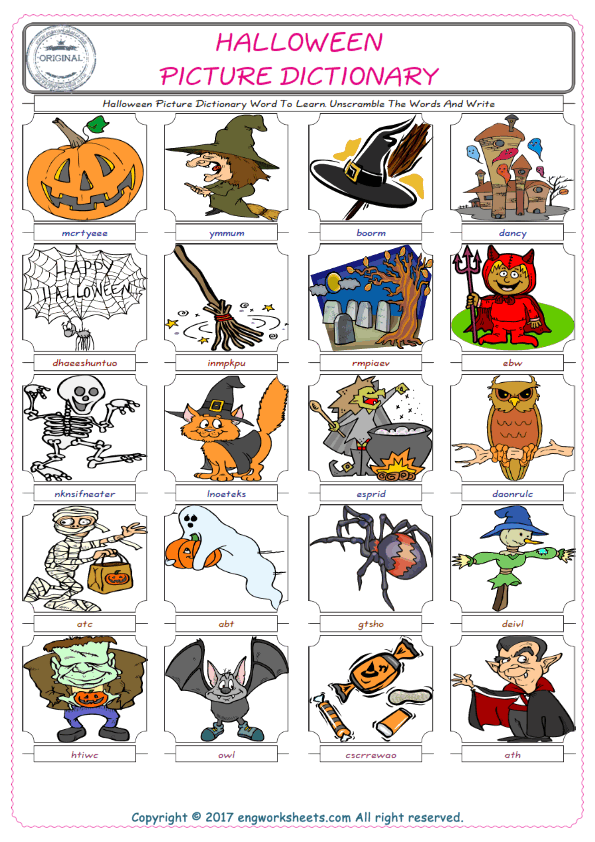  Halloween ESL Worksheets For kids, the exercise worksheet of finding the words given complexly and supplying the correct one. 